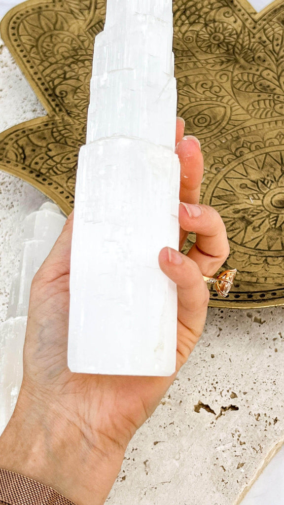Selenite Tower Carving | Large - Unearthed Crystals