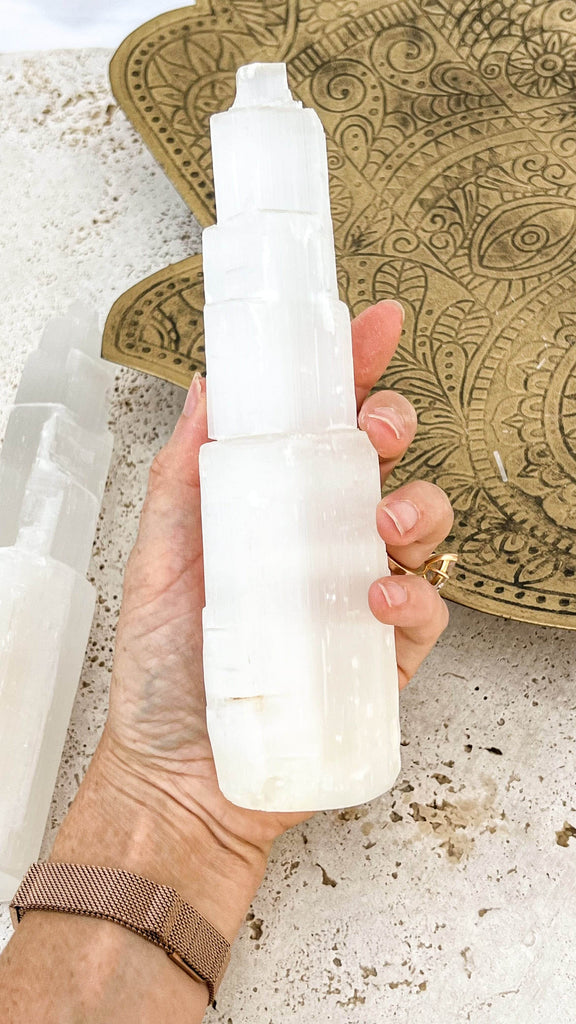 Selenite Tower Carving | Large - Unearthed Crystals