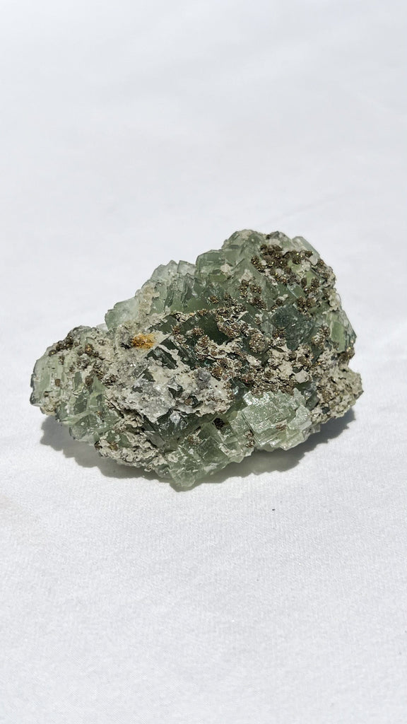 Green Fluorite with Aragonite + Pyrite Specimen - Unearthed Crystals