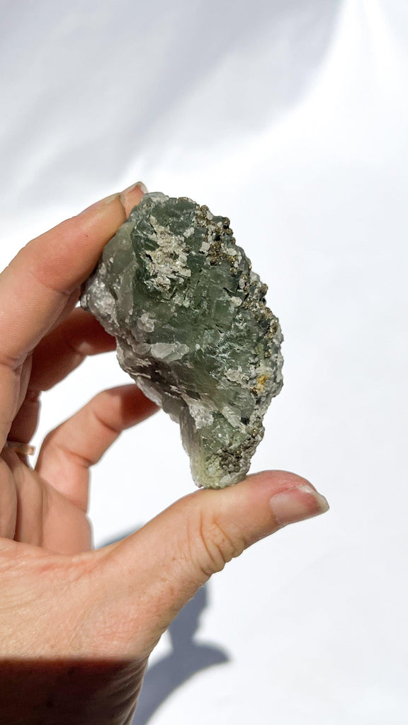 Green Fluorite with Aragonite + Pyrite Specimen - Unearthed Crystals