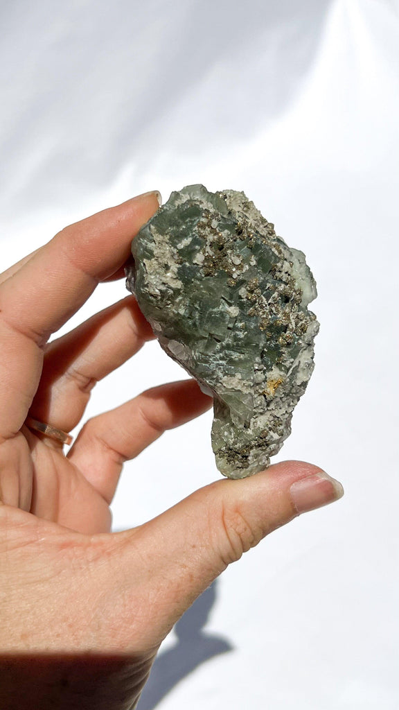 Green Fluorite with Aragonite + Pyrite Specimen - Unearthed Crystals