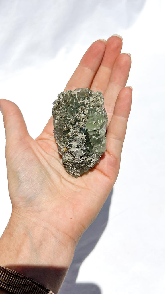 Green Fluorite with Aragonite + Pyrite Specimen - Unearthed Crystals
