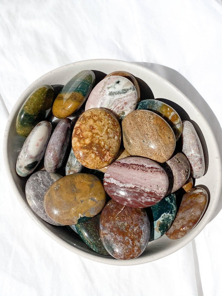 Ocean Jasper Pillow Palm Stone - Unearthed Crystals