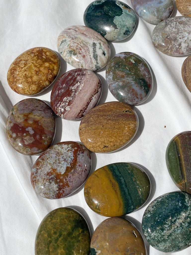 Ocean Jasper Pillow Palm Stone - Unearthed Crystals