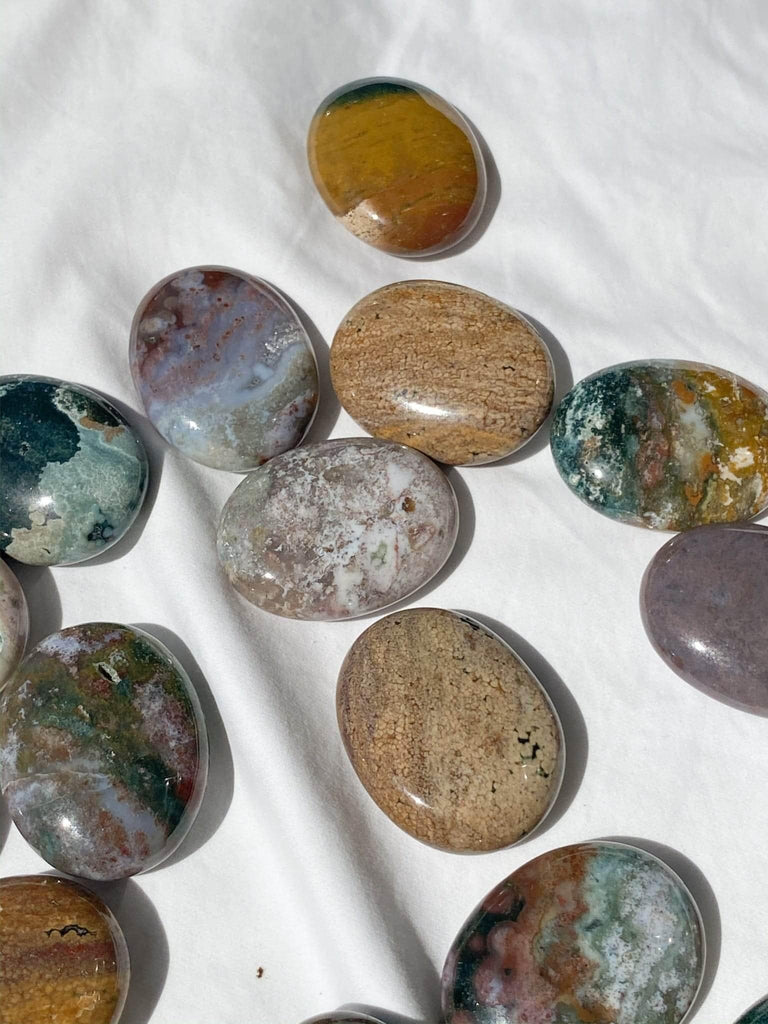 Ocean Jasper Pillow Palm Stone - Unearthed Crystals