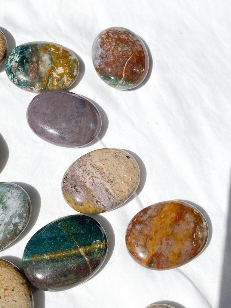 Ocean Jasper Pillow Palm Stone - Unearthed Crystals