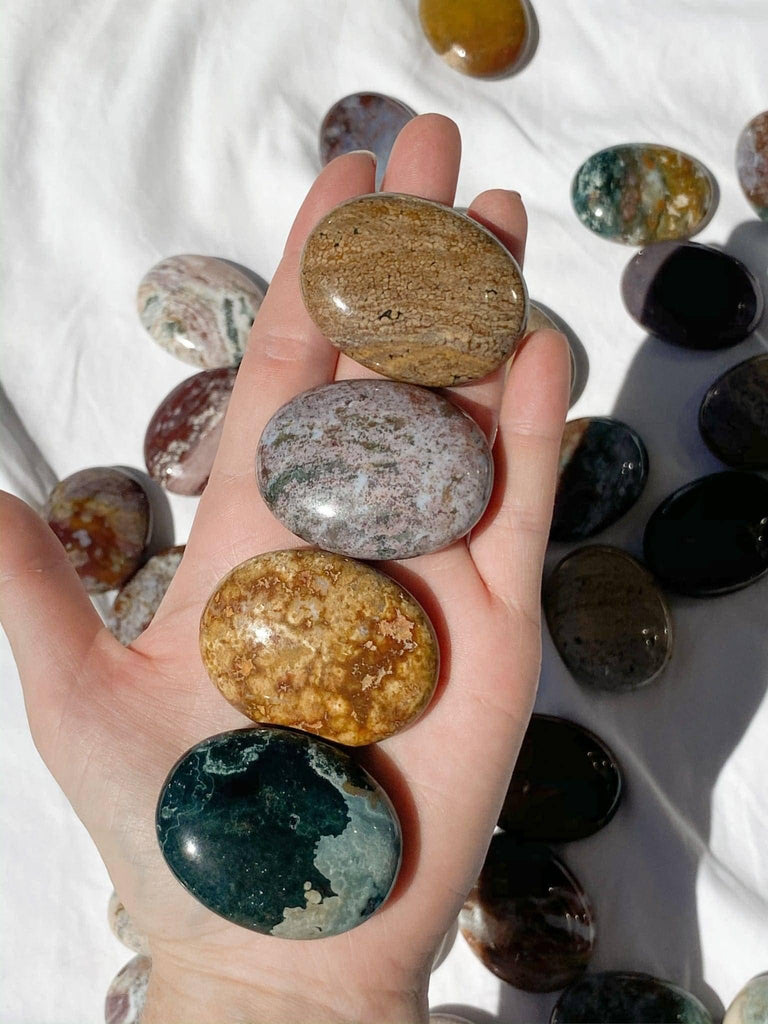 Ocean Jasper Pillow Palm Stone - Unearthed Crystals