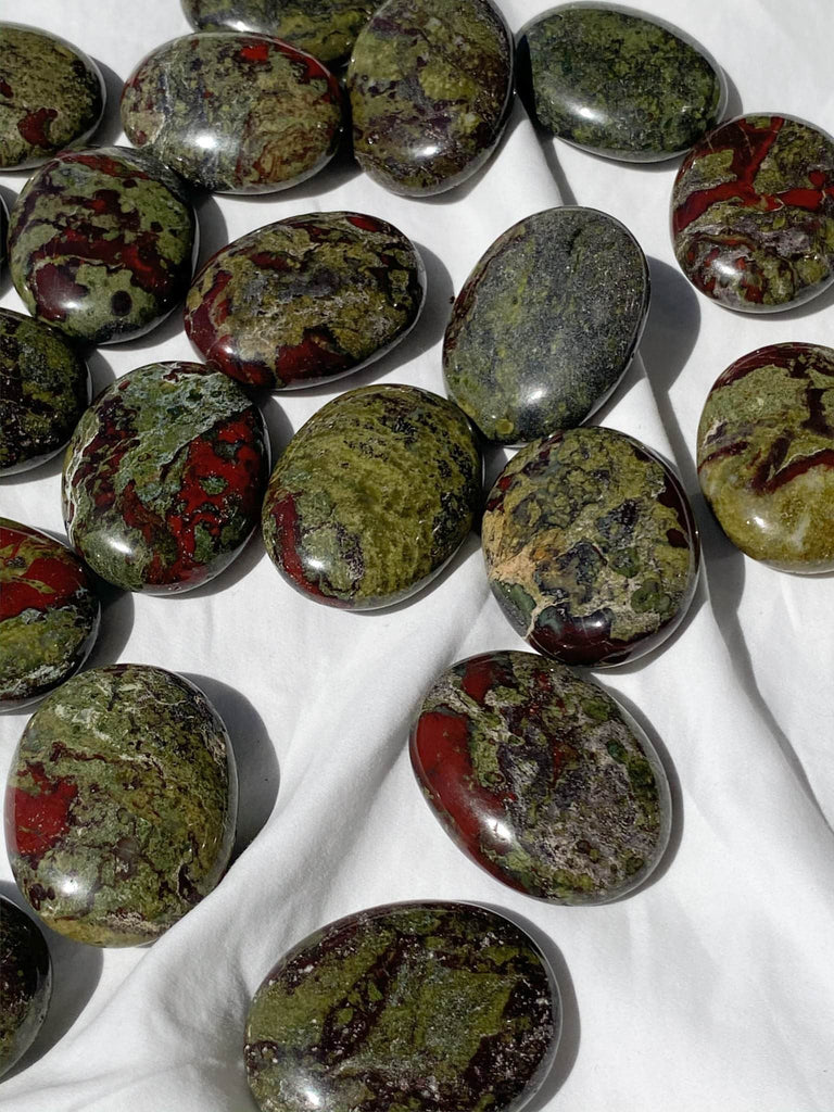 Dragon Blood Jasper Pillow Palm Stone - Unearthed Crystals