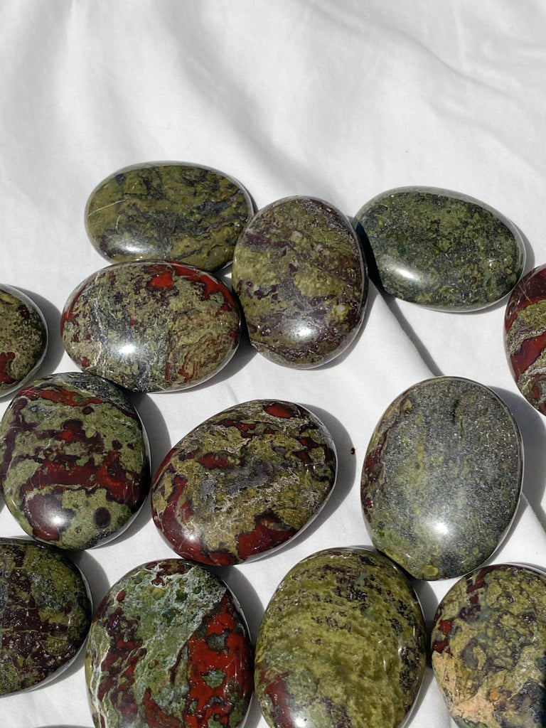 Dragon Blood Jasper Pillow Palm Stone - Unearthed Crystals