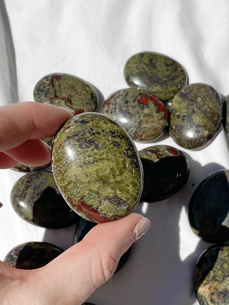 Dragon Blood Jasper Pillow Palm Stone - Unearthed Crystals