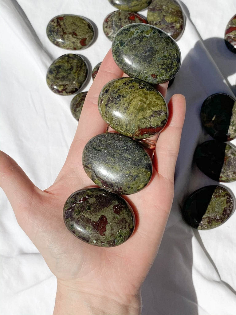 Dragon Blood Jasper Pillow Palm Stone - Unearthed Crystals