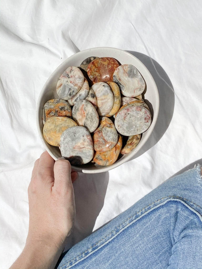 Crazy Lace Agate Flat Palm Stone - Unearthed Crystals