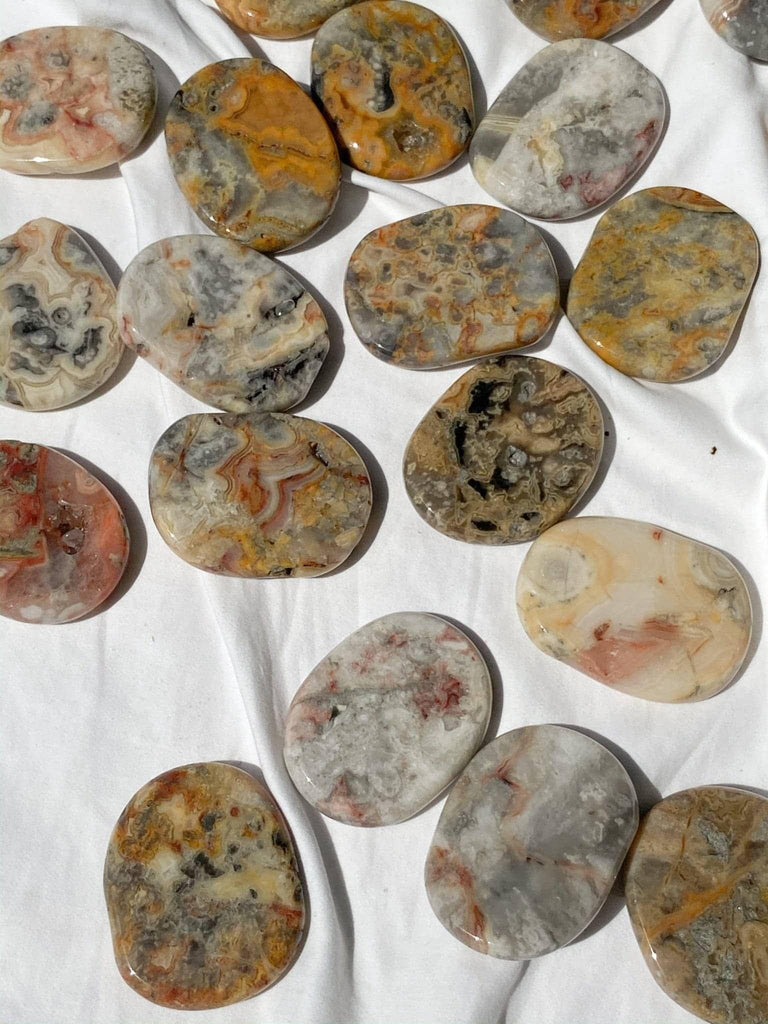 Crazy Lace Agate Flat Palm Stone - Unearthed Crystals