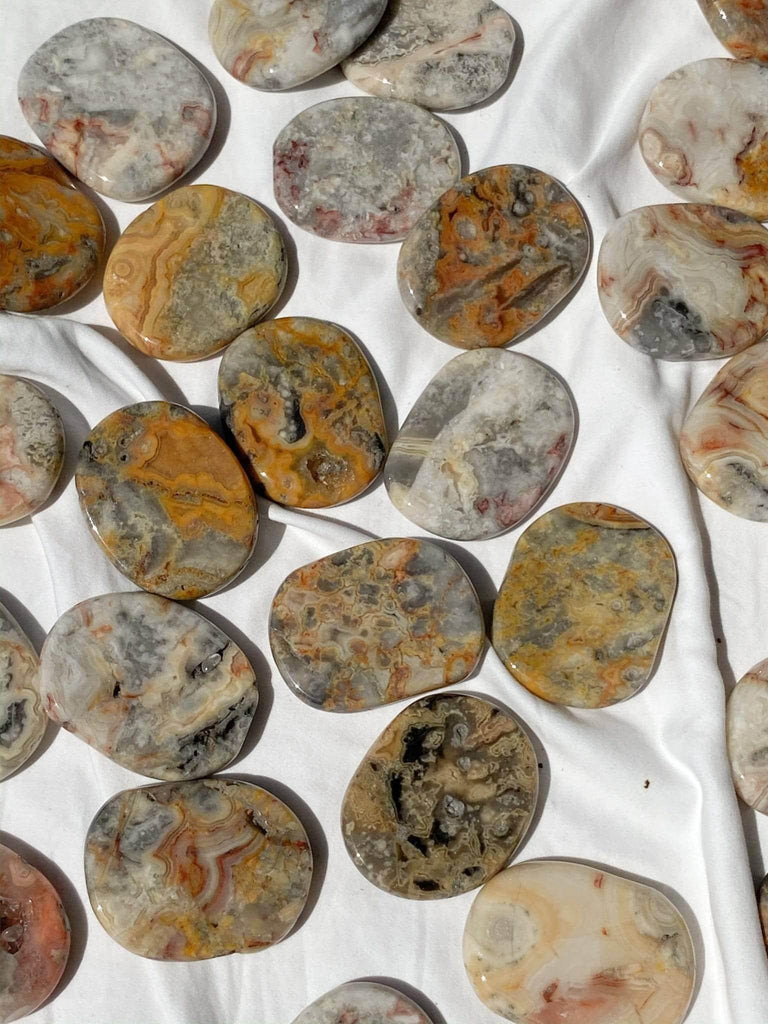Crazy Lace Agate Flat Palm Stone - Unearthed Crystals
