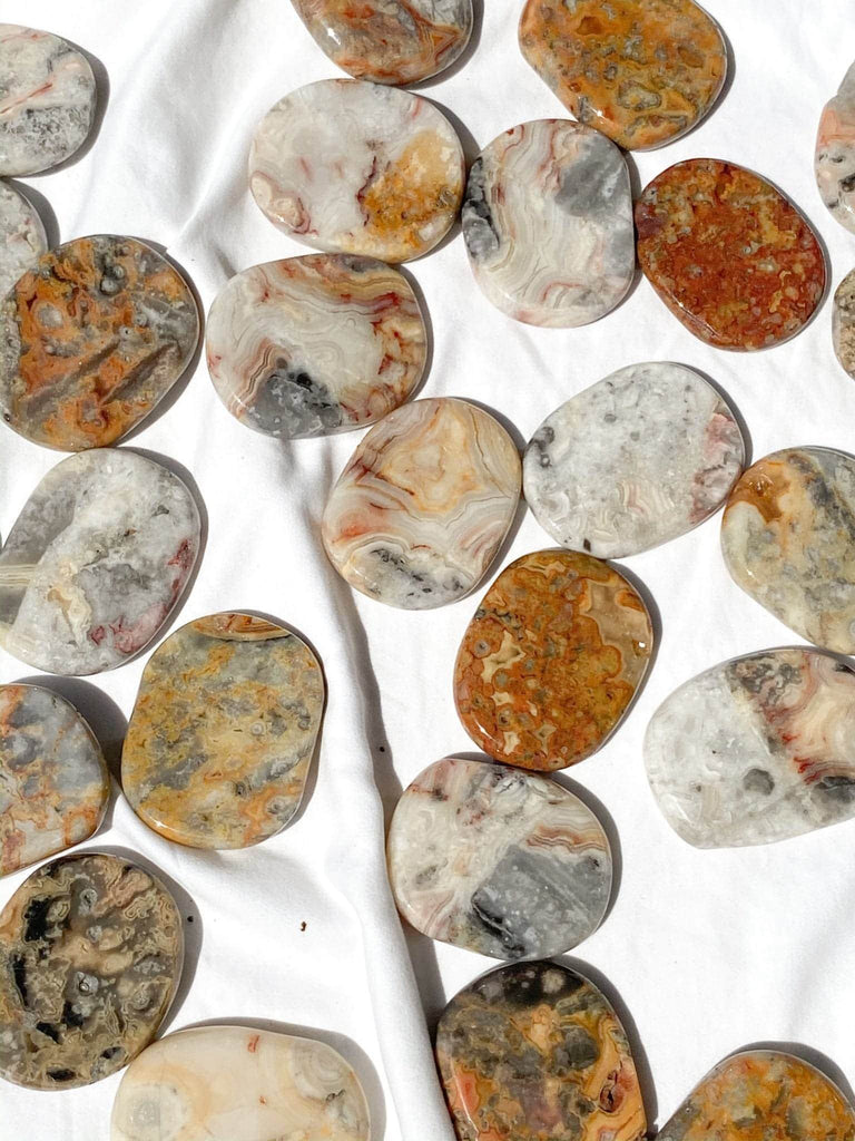 Crazy Lace Agate Flat Palm Stone - Unearthed Crystals
