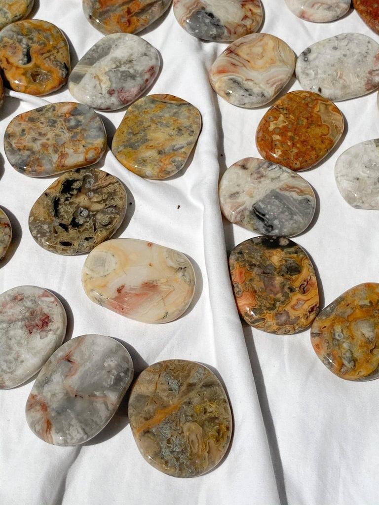 Crazy Lace Agate Flat Palm Stone - Unearthed Crystals