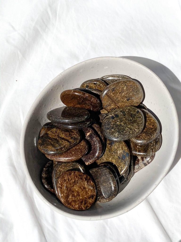 Bronzite Flat Palm Stone - Unearthed Crystals