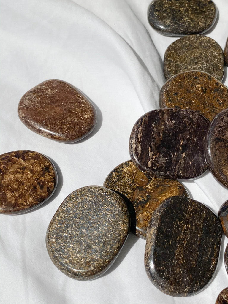 Bronzite Flat Palm Stone - Unearthed Crystals