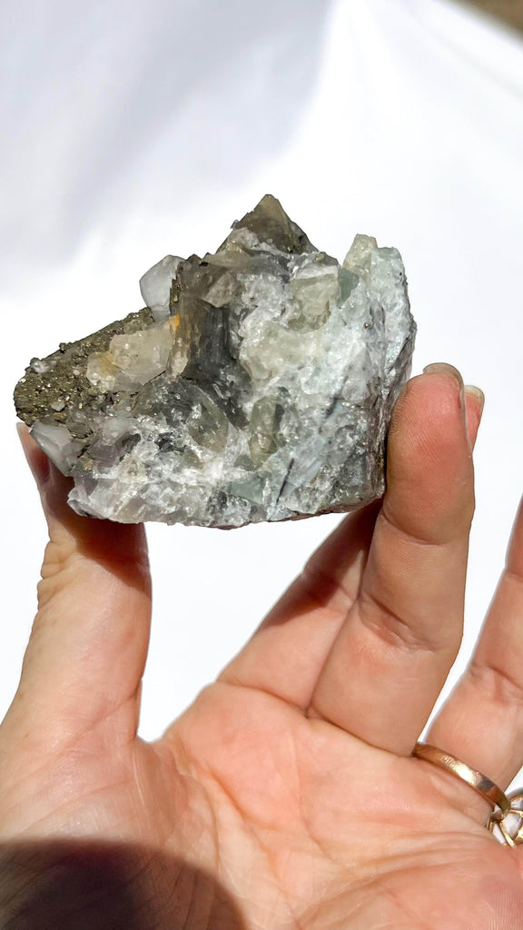 Green Fluorite with Aragonite + Pyrite Specimen - Unearthed Crystals