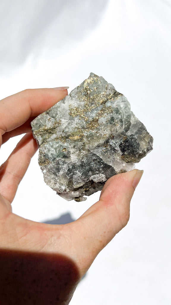 Green Fluorite with Aragonite + Pyrite Specimen - Unearthed Crystals