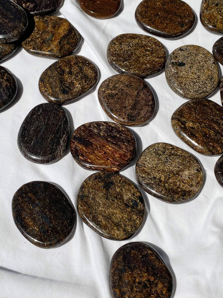 Bronzite Flat Palm Stone - Unearthed Crystals