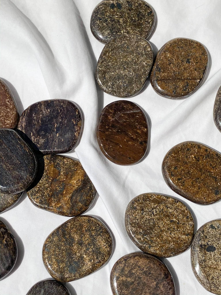 Bronzite Flat Palm Stone - Unearthed Crystals