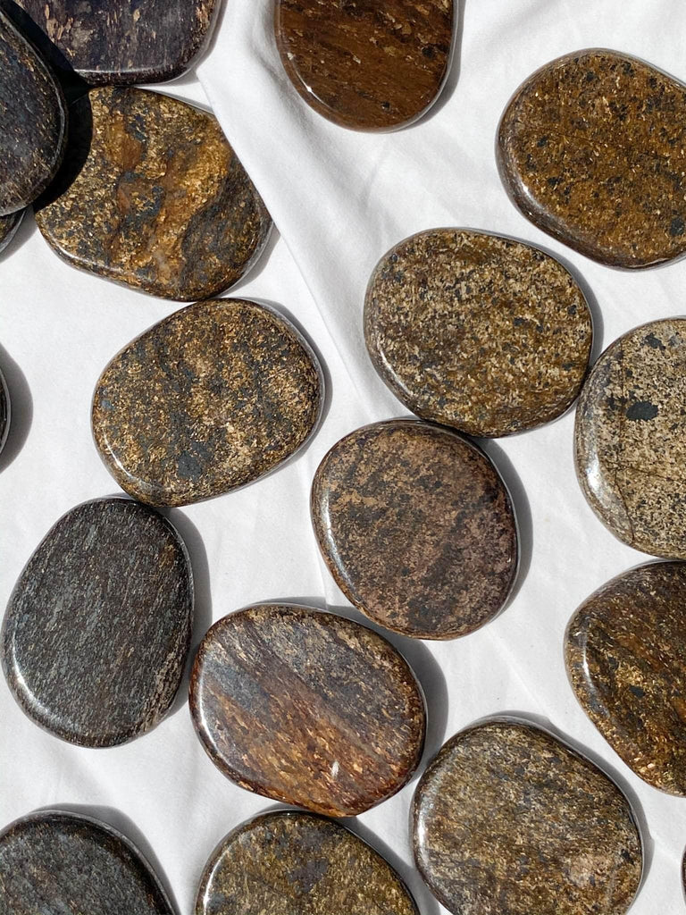Bronzite Flat Palm Stone - Unearthed Crystals