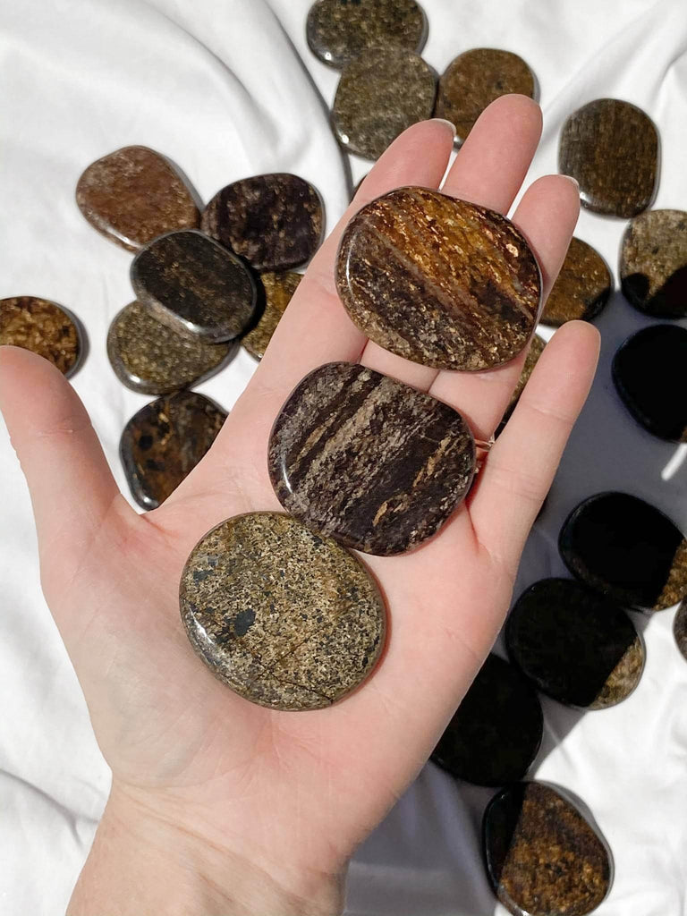 Bronzite Flat Palm Stone - Unearthed Crystals