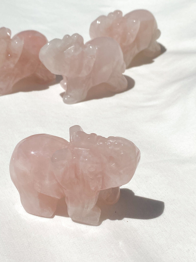 Rose Quartz Elephant Carving | Medium - Unearthed Crystals
