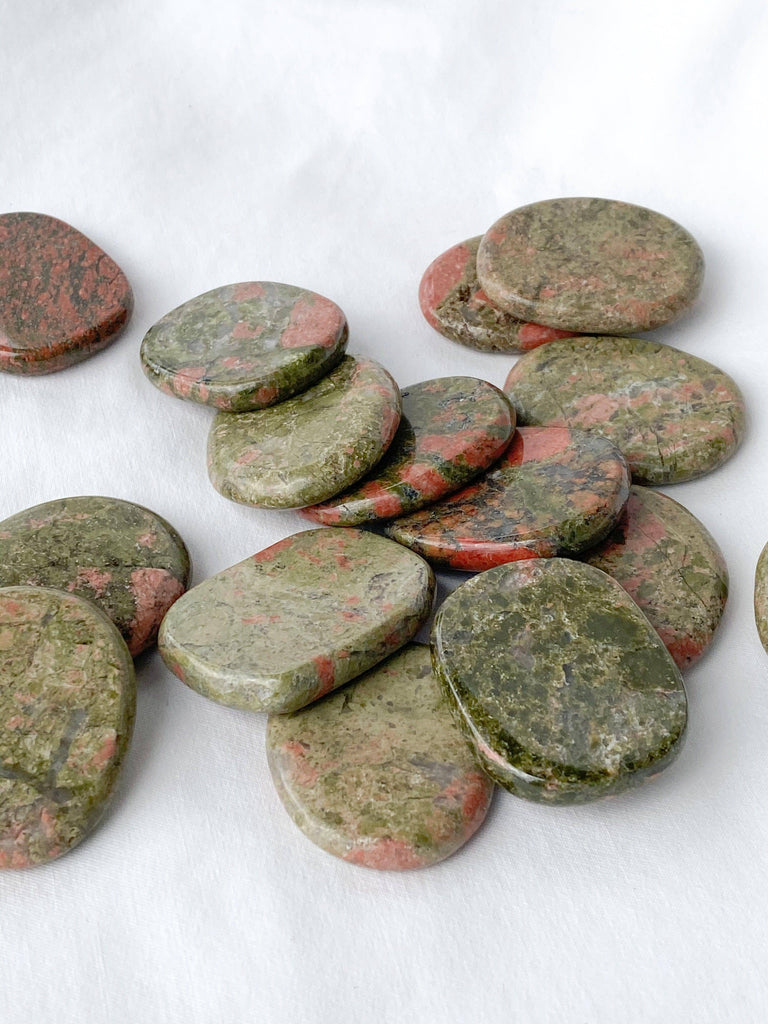 Unakite Flat Palm Stone - Unearthed Crystals