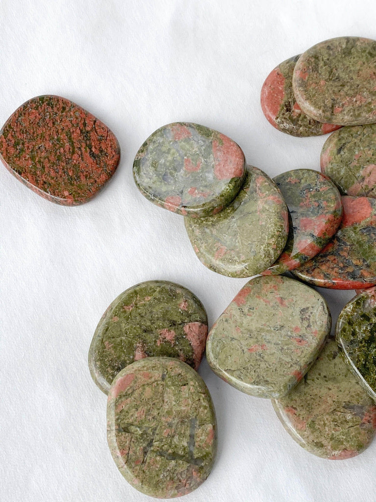 Unakite Flat Palm Stone - Unearthed Crystals