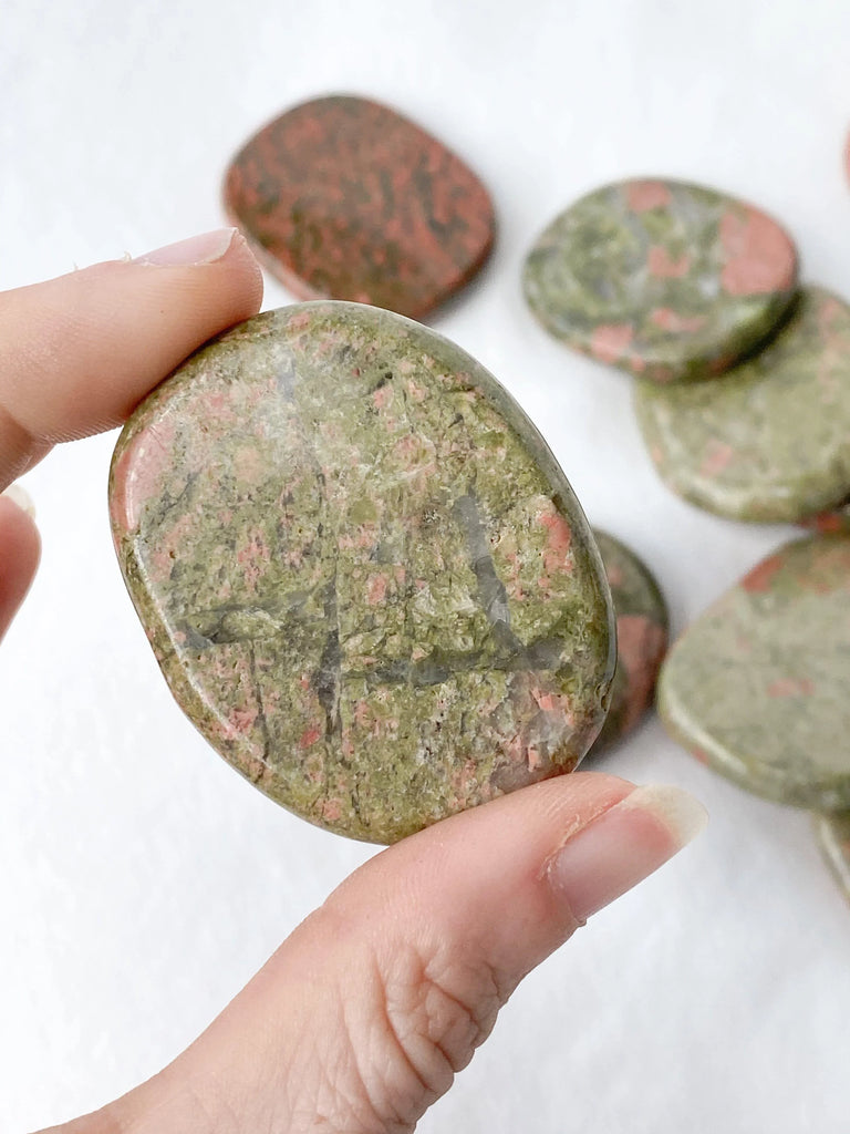 Unakite Flat Palm Stone - Unearthed Crystals