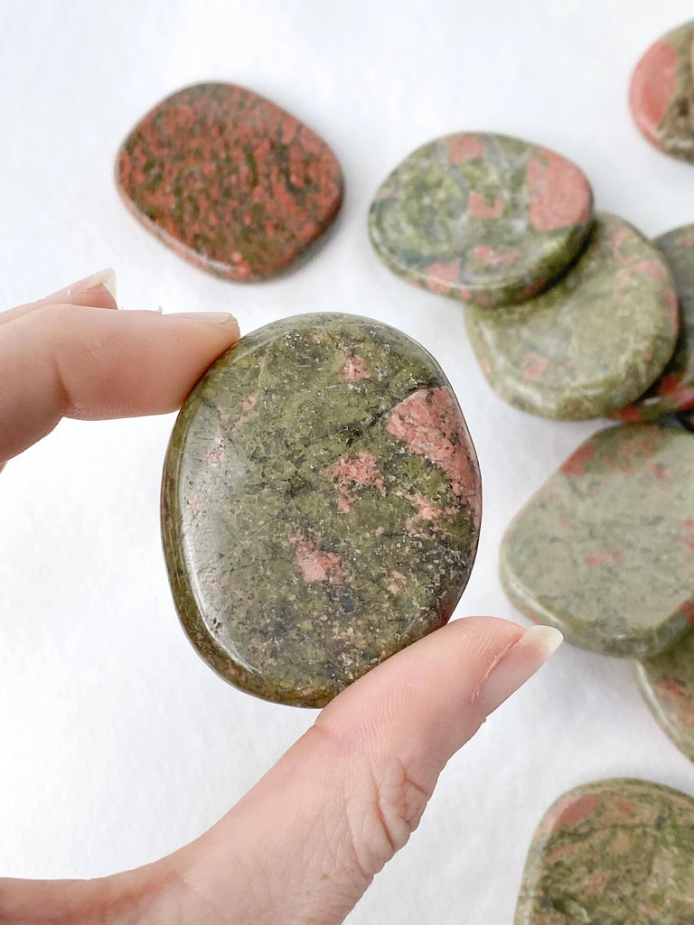 Unakite Flat Palm Stone - Unearthed Crystals