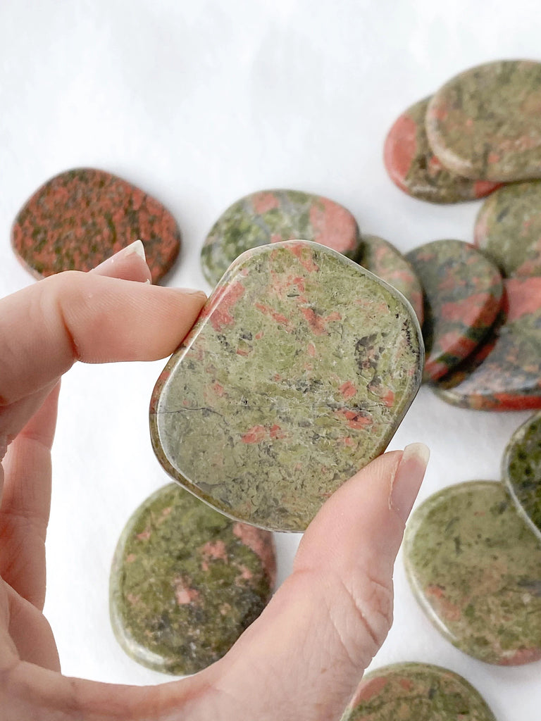 Unakite Flat Palm Stone - Unearthed Crystals