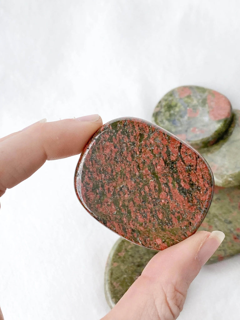 Unakite Flat Palm Stone - Unearthed Crystals