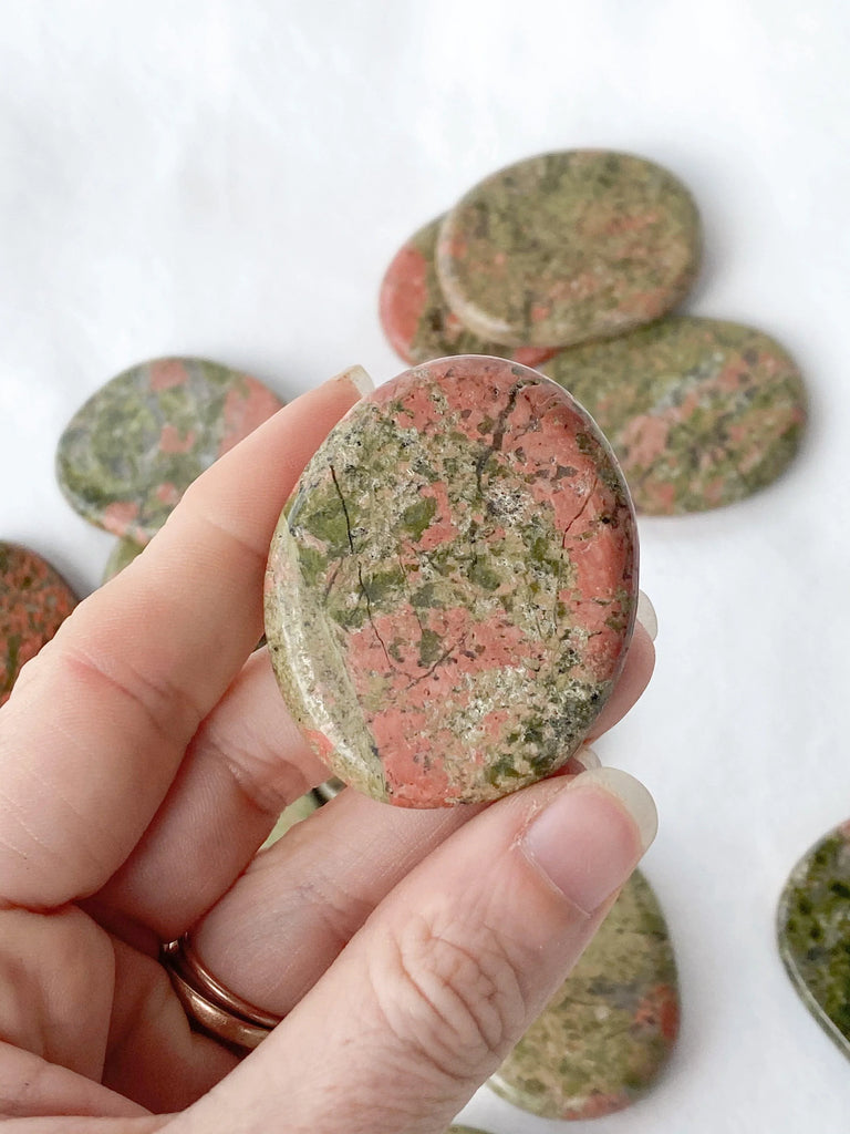 Unakite Flat Palm Stone - Unearthed Crystals