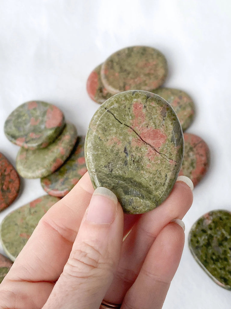 Unakite Flat Palm Stone - Unearthed Crystals
