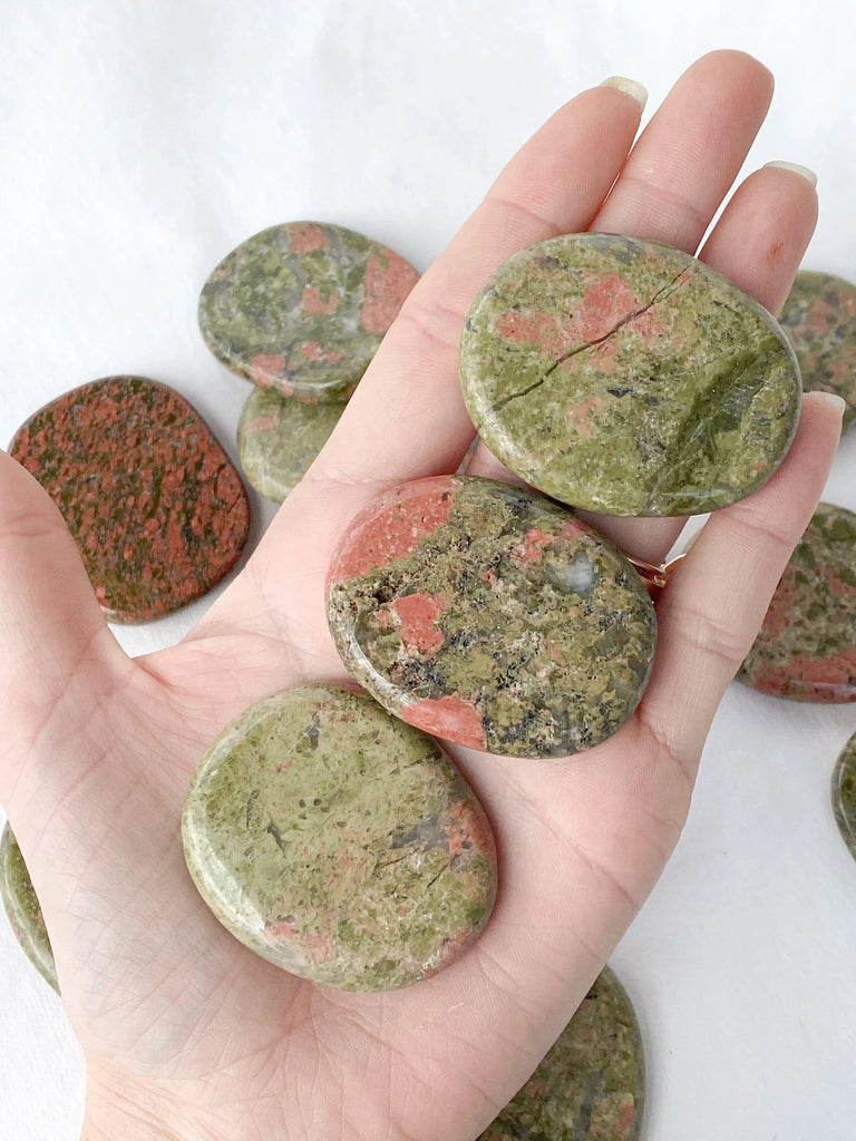 Unakite Flat Palm Stone - Unearthed Crystals
