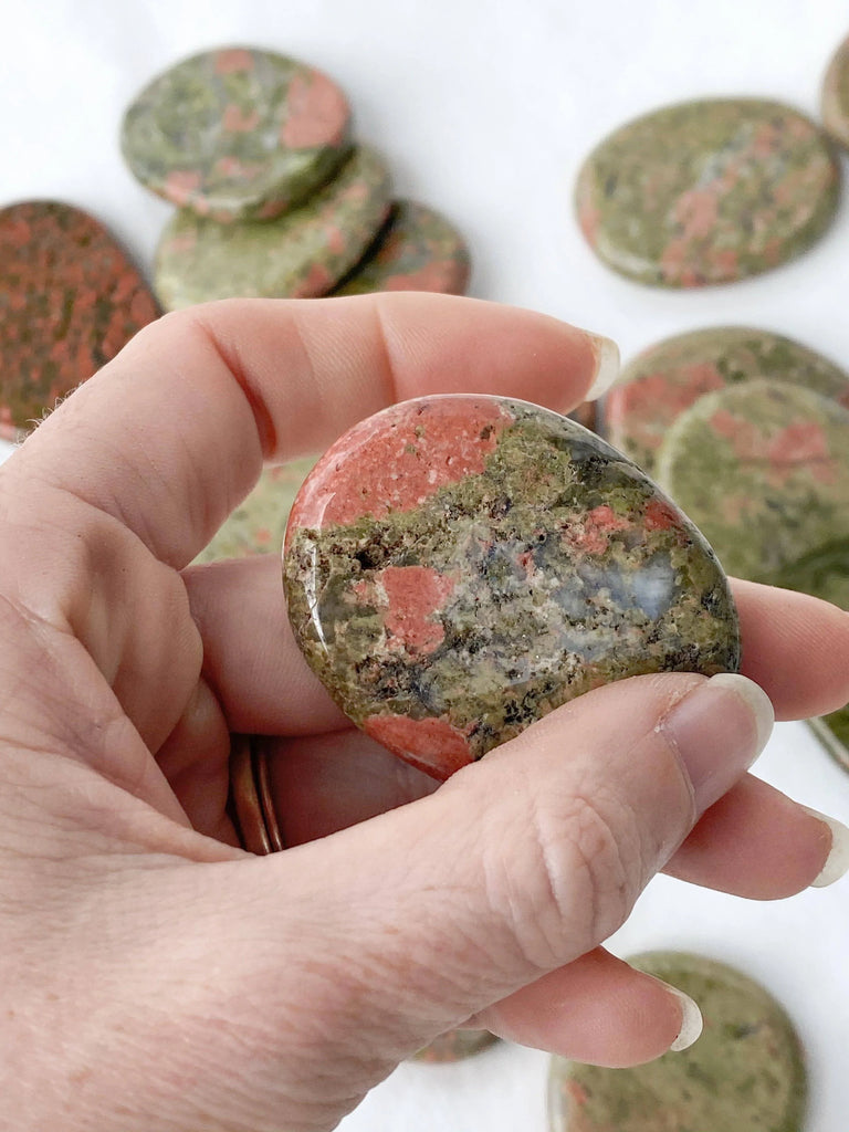 Unakite Flat Palm Stone - Unearthed Crystals