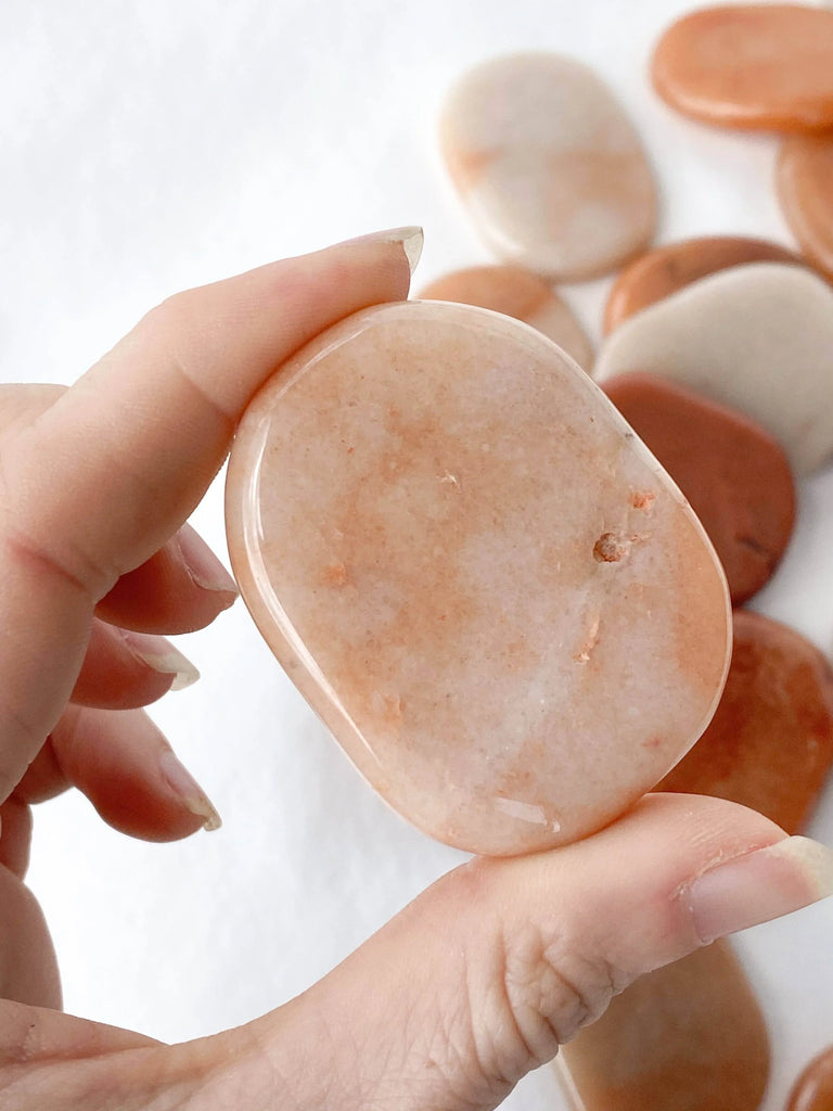 Red Aventurine Flat Palm Stone - Unearthed Crystals