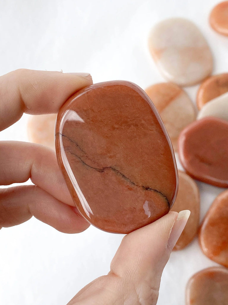 Red Aventurine Flat Palm Stone - Unearthed Crystals