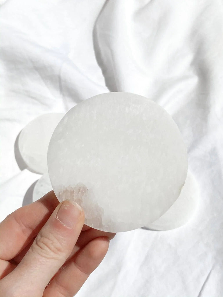 Selenite Round Charging Plate | Small - Unearthed Crystals