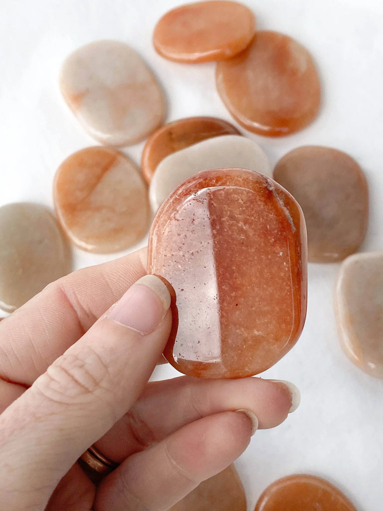 Red Aventurine Flat Palm Stone - Unearthed Crystals