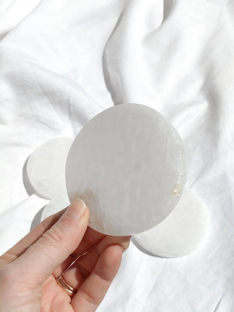 Selenite Round Charging Plate | Small - Unearthed Crystals