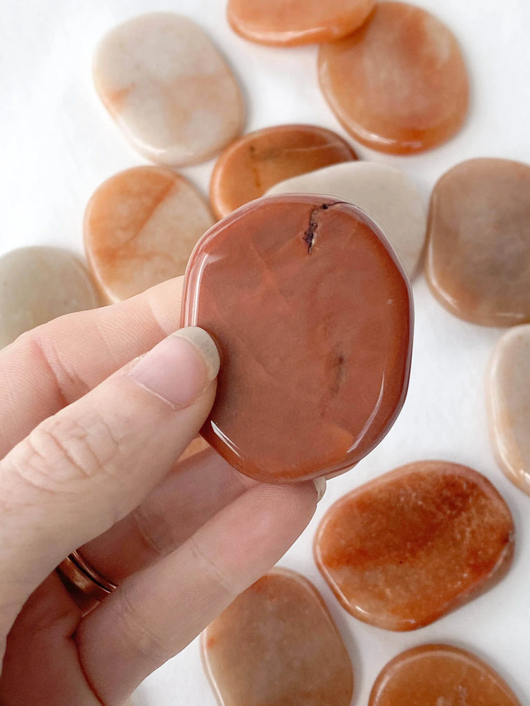 Red Aventurine Flat Palm Stone - Unearthed Crystals