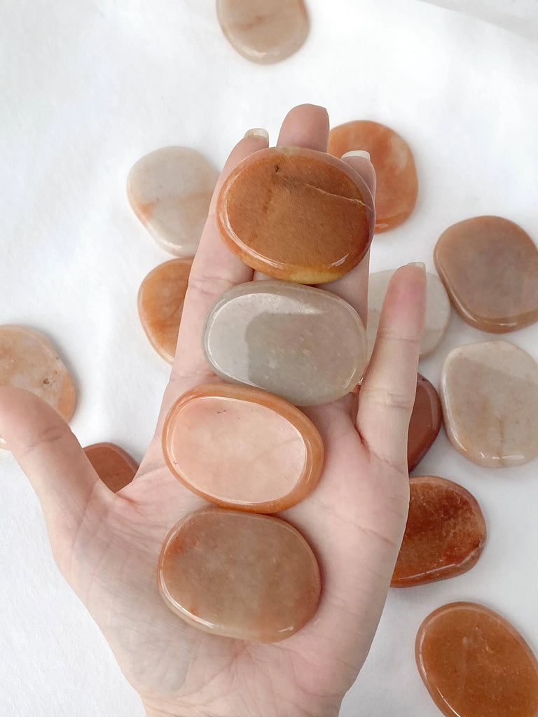 Red Aventurine Flat Palm Stone - Unearthed Crystals