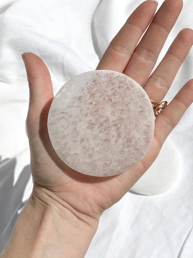 Selenite Round Charging Plate | Small - Unearthed Crystals