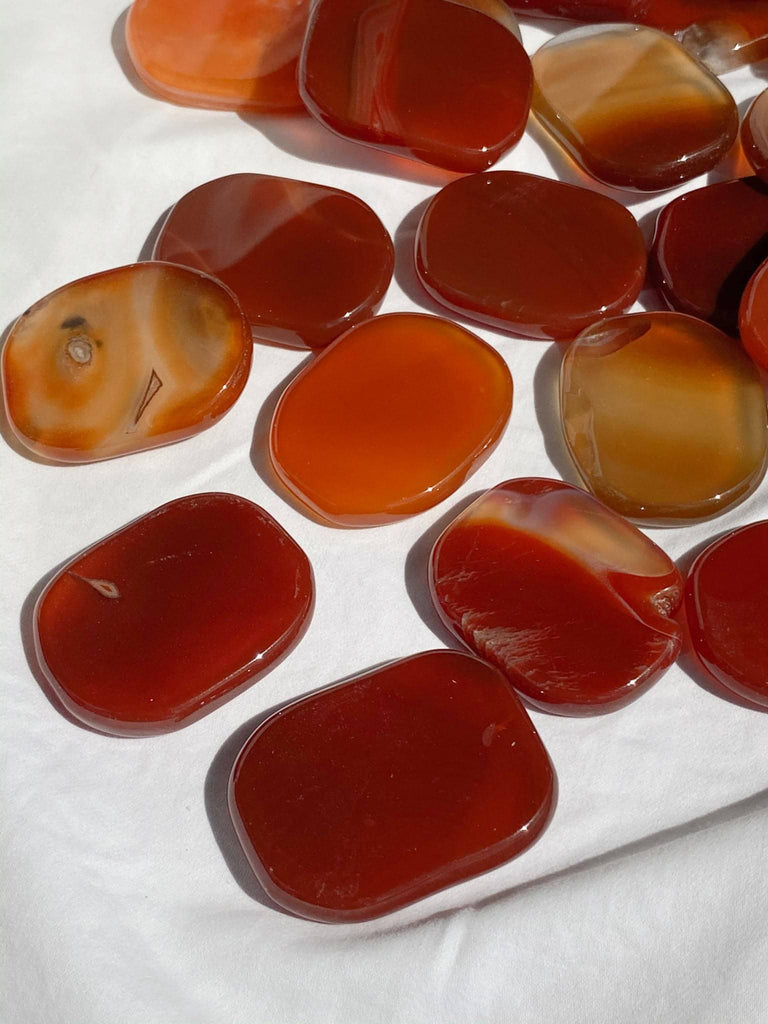 Carnelian Flat Palm Stone - Unearthed Crystals
