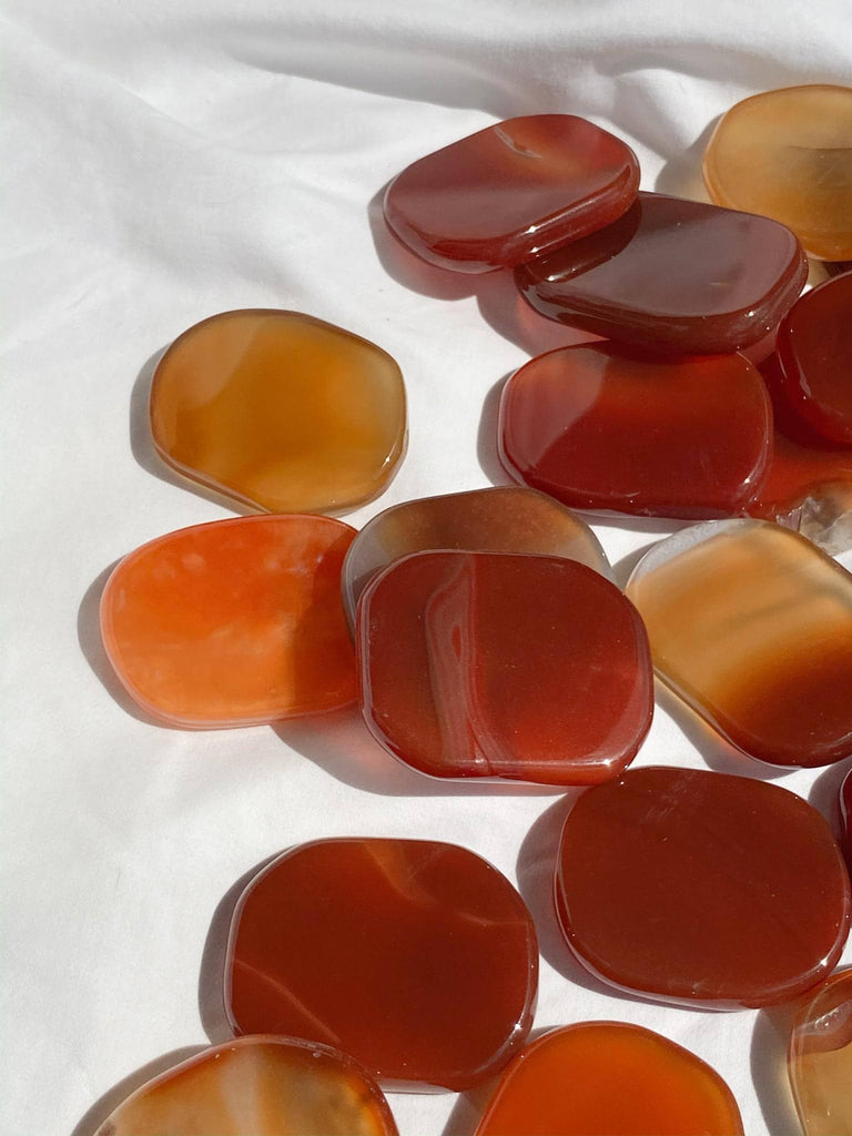 Carnelian Flat Palm Stone - Unearthed Crystals