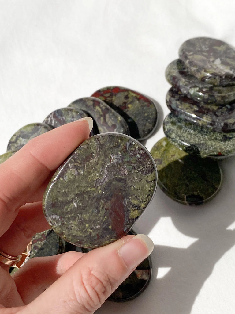 Dragon Blood Jasper Flat Palm Stone - Unearthed Crystals
